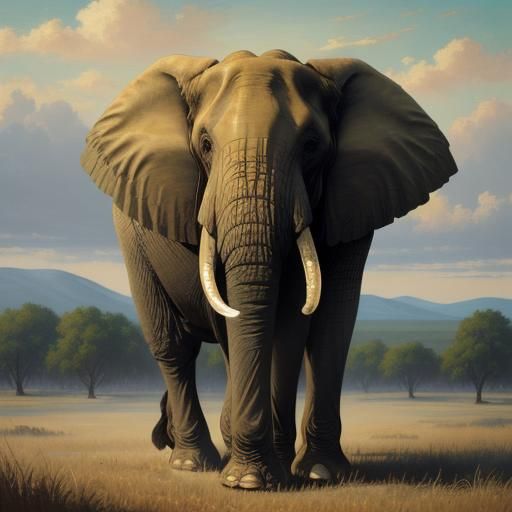 Elephant in Golden Savannah