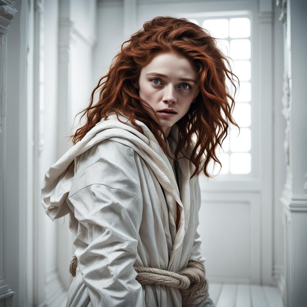 Red-Haired Woman in Straitjacket Captivity