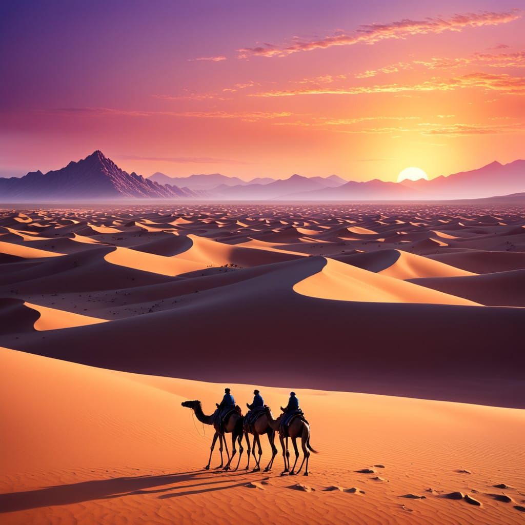 Vibrant Desert Oasis in Golden Light