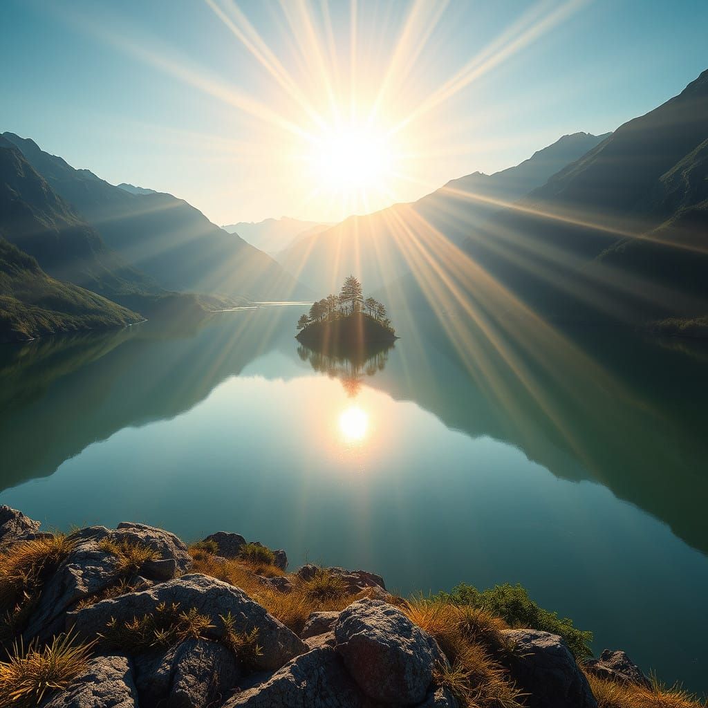 Ethereal Mountain Lake at Sunset in Hyperrealistic 3D