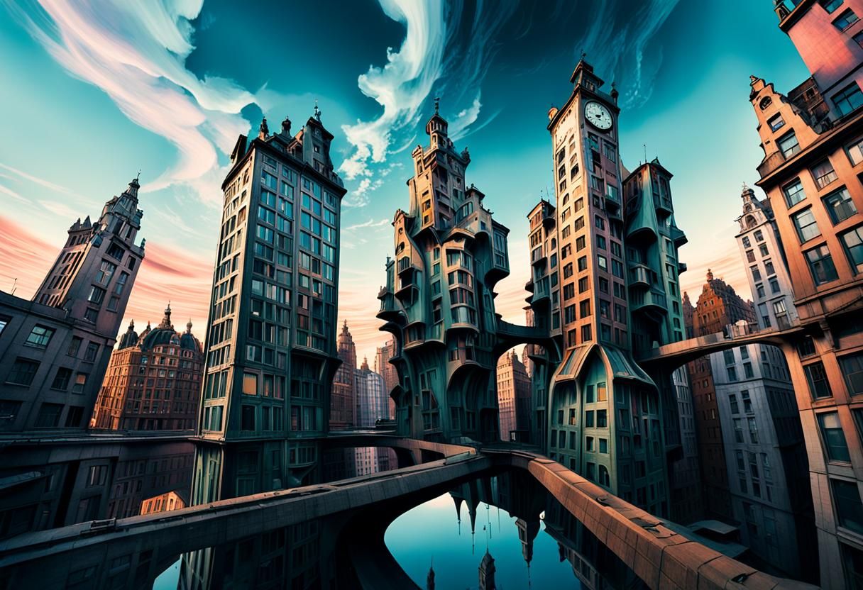 Surreal Cityscape in Dreamy, High-Contrast Color