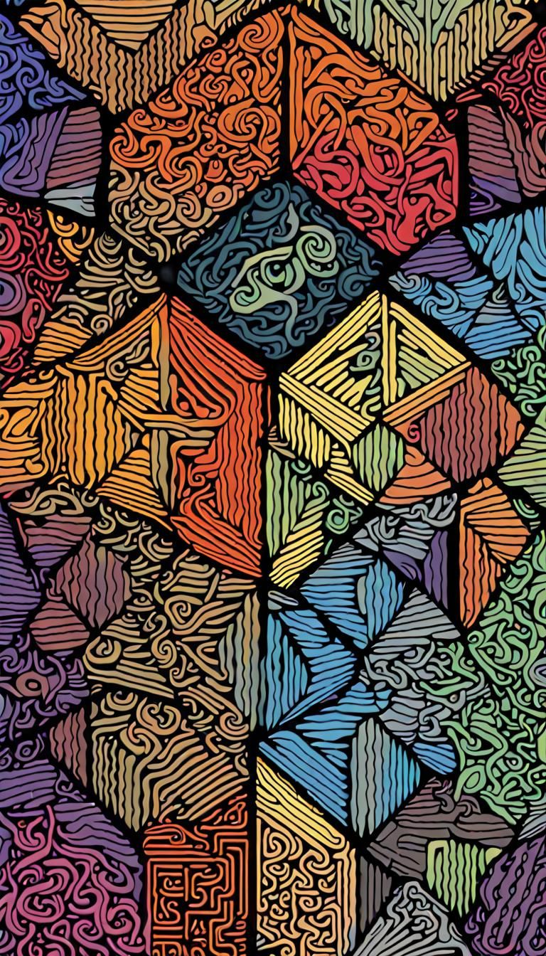 Zentangle Astronomy Masterpiece in Fractal Neon Colors