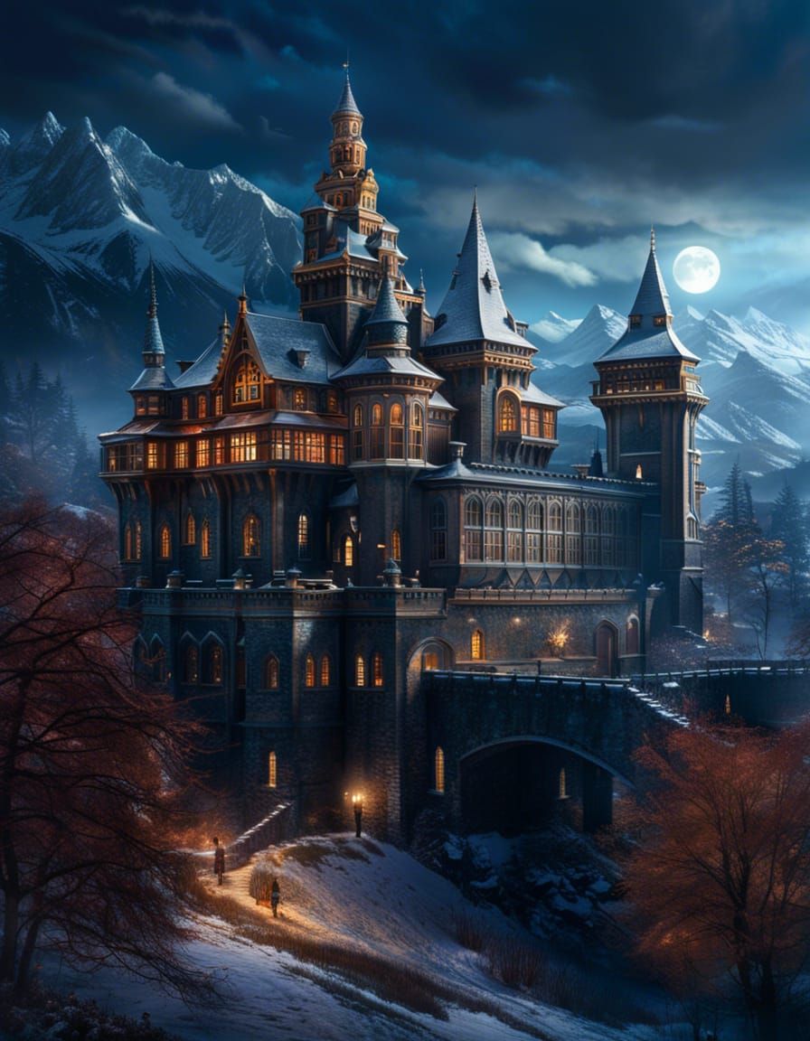 Epic Winter Castle in Luxurious Cinematic Digital Art