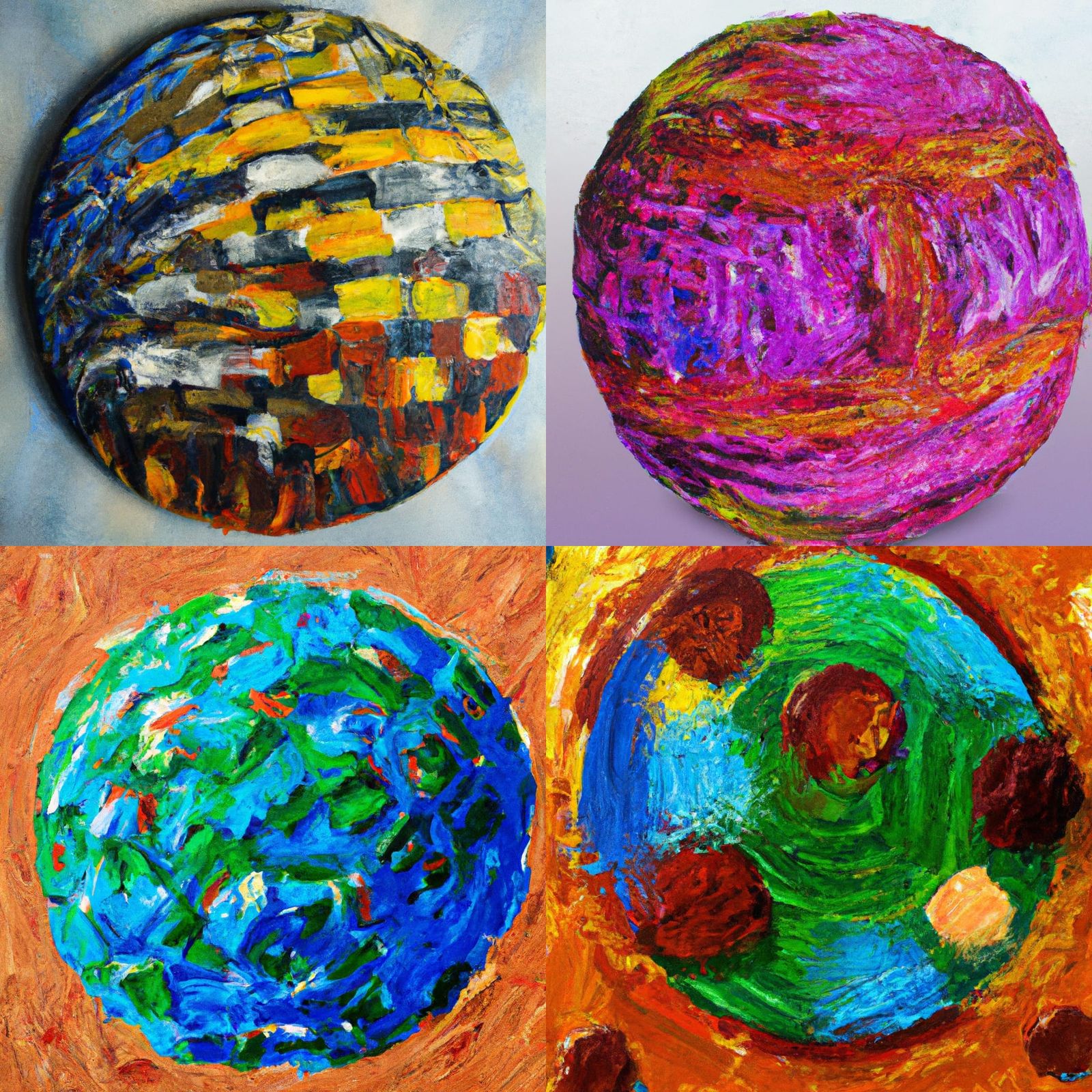 A three dimensional ball done in neo-impressionism style oil...
