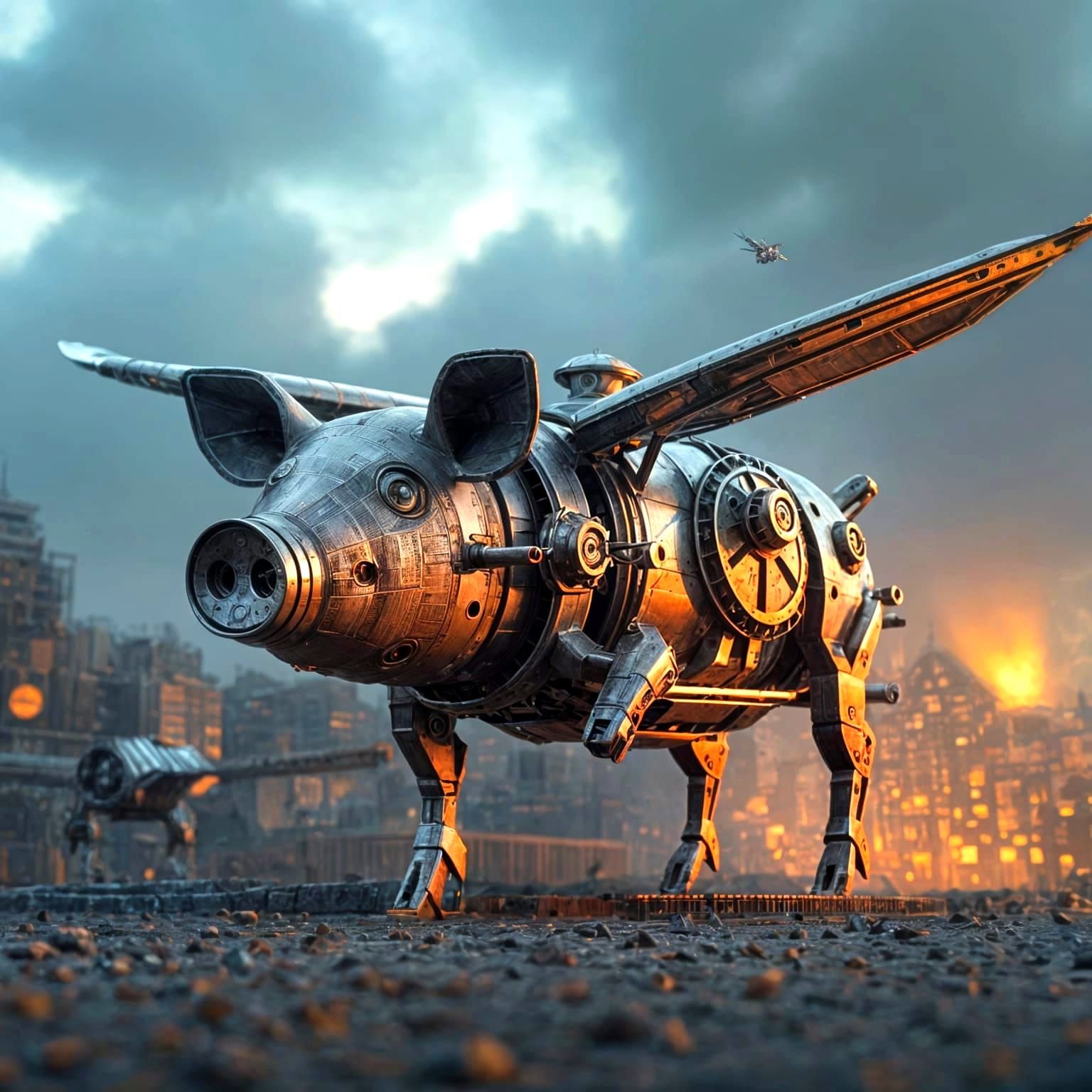 Flying Pig Machine in Da Vinci Style Construction Sketch