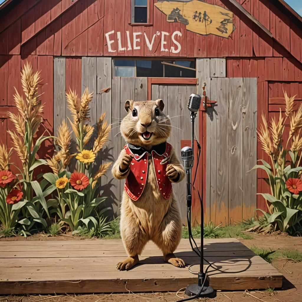Elvis Gopher on Stage in a 1950s Color Photograph