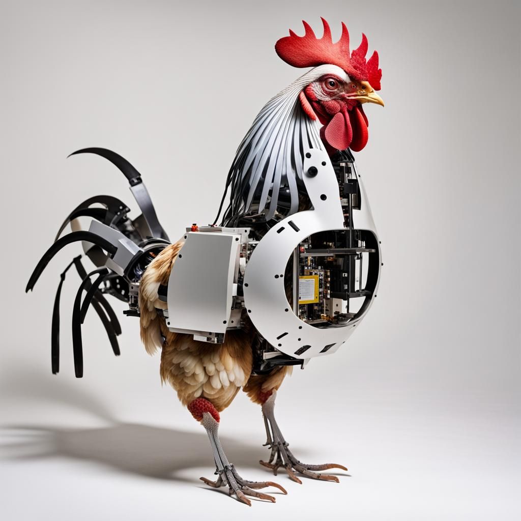 Robotic Barred Rock Rooster Exposed in Glimpse of Industrial...