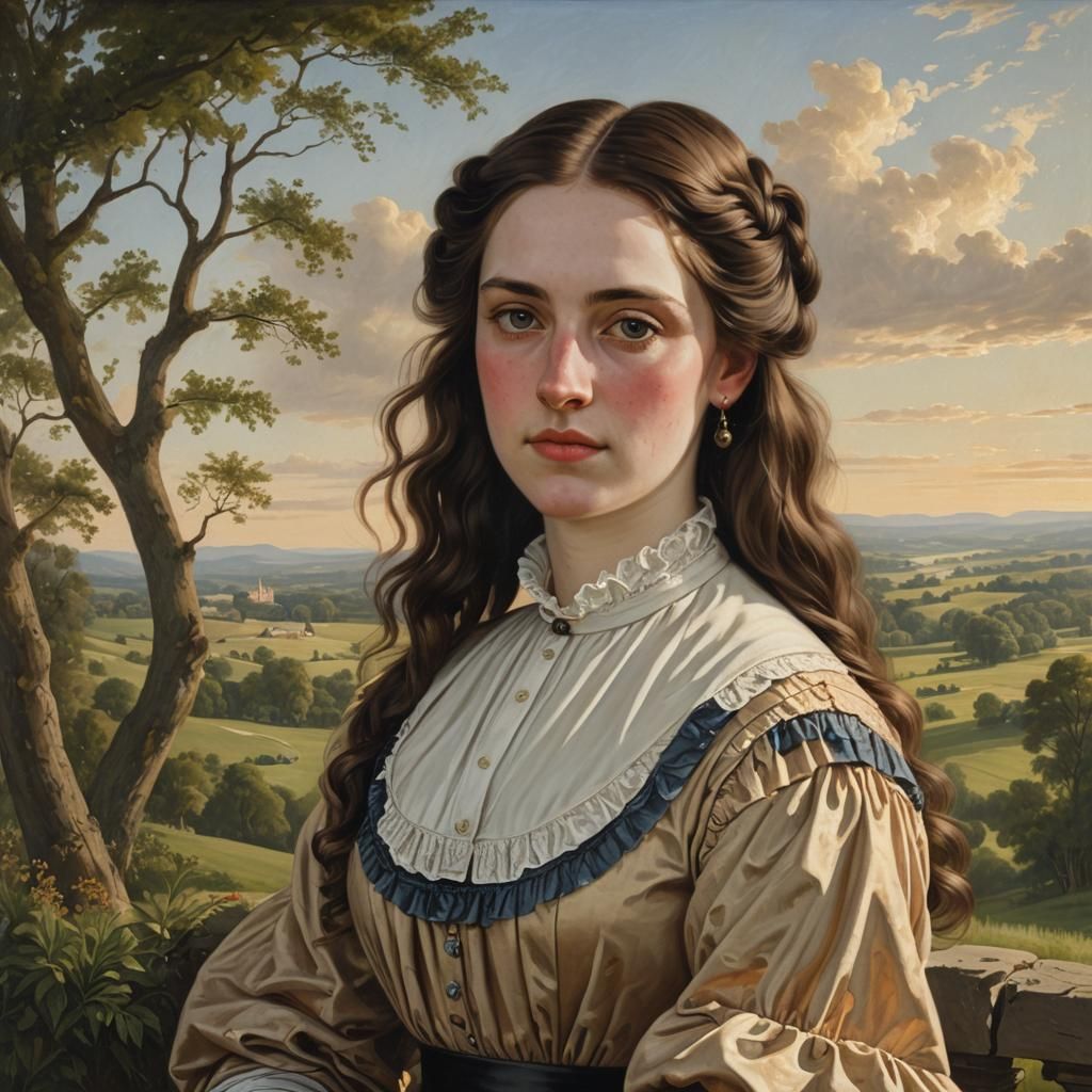 American Neoclassicism Portrait of a Young Woman in a Calico...