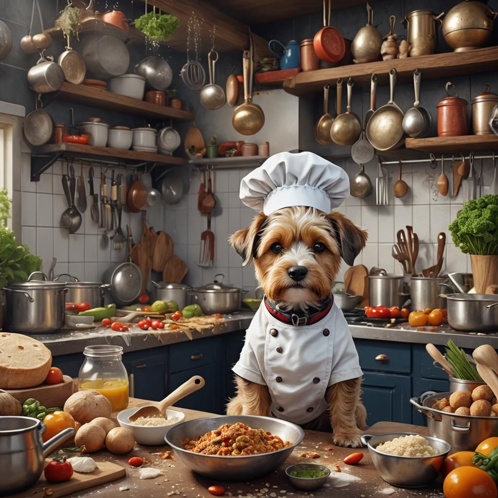 Fantastical Canine Chef in a Whimsical Kitchen