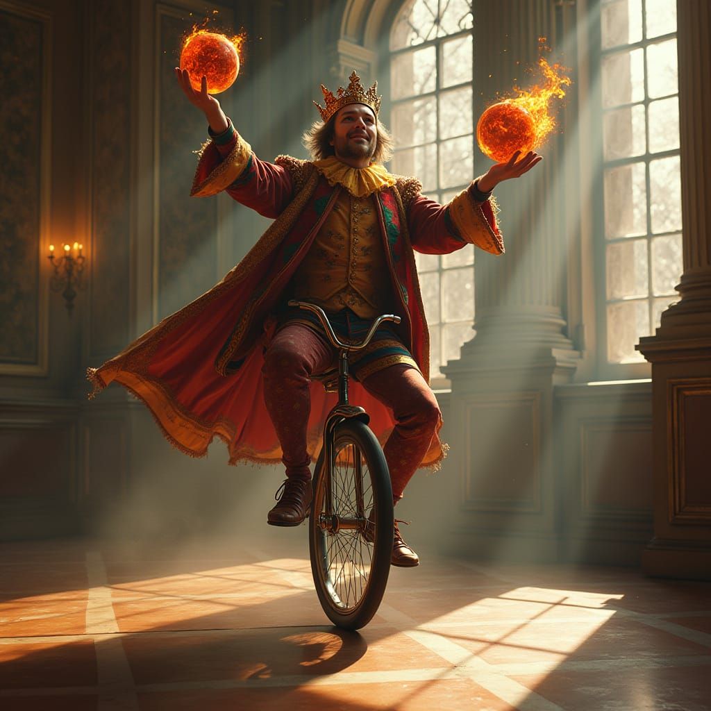 King Charles III Juggles Fire Balls on Unicycle at Buckingha...