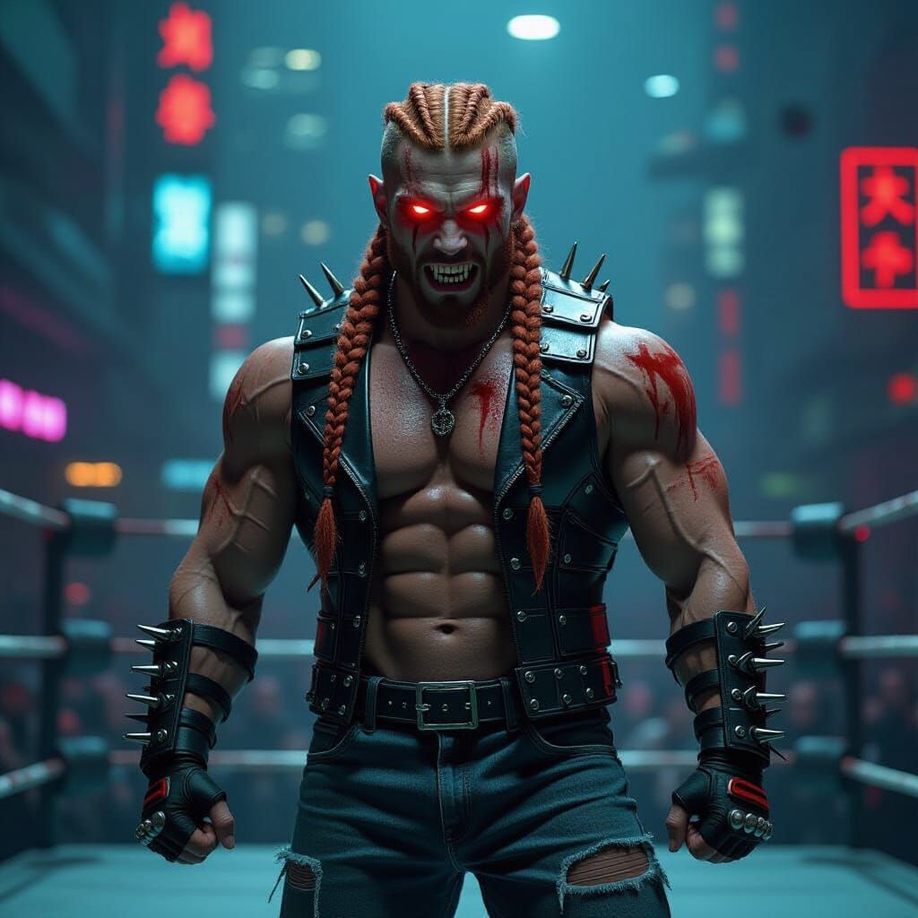 Cyberpunk Vampire Wrestler in Neon Cage