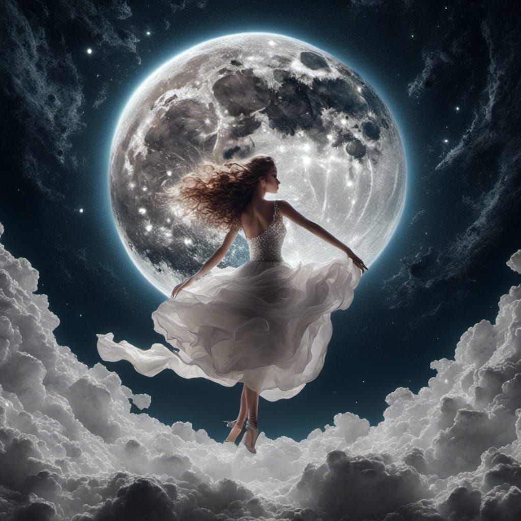 Hyperrealistic Woman Dancing on the Moon in a Cinematic Atmo...