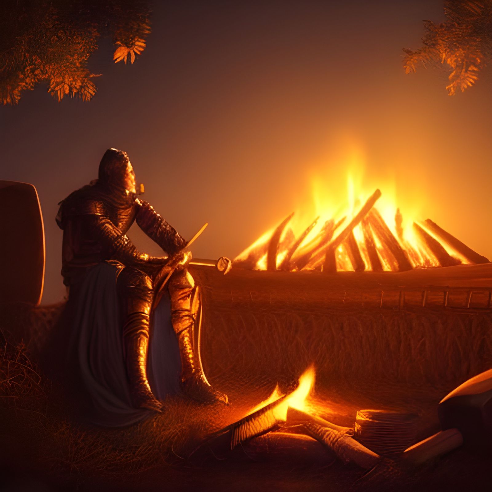 Knight's Fiery Vigil in Photorealistic Splendor