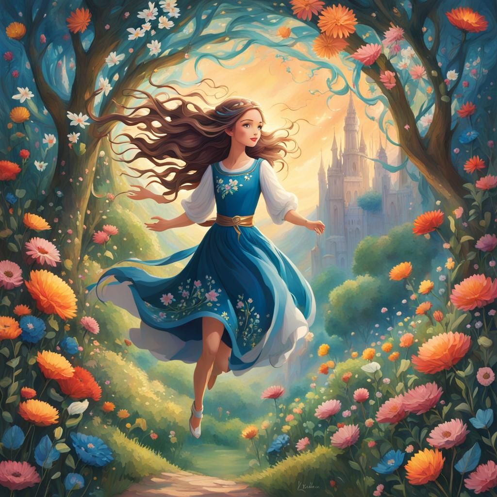Surreal Fairy Tale Goddess in Whimsical Landscape