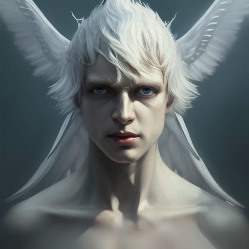 Surreal White-Eyed Angel Concept Art