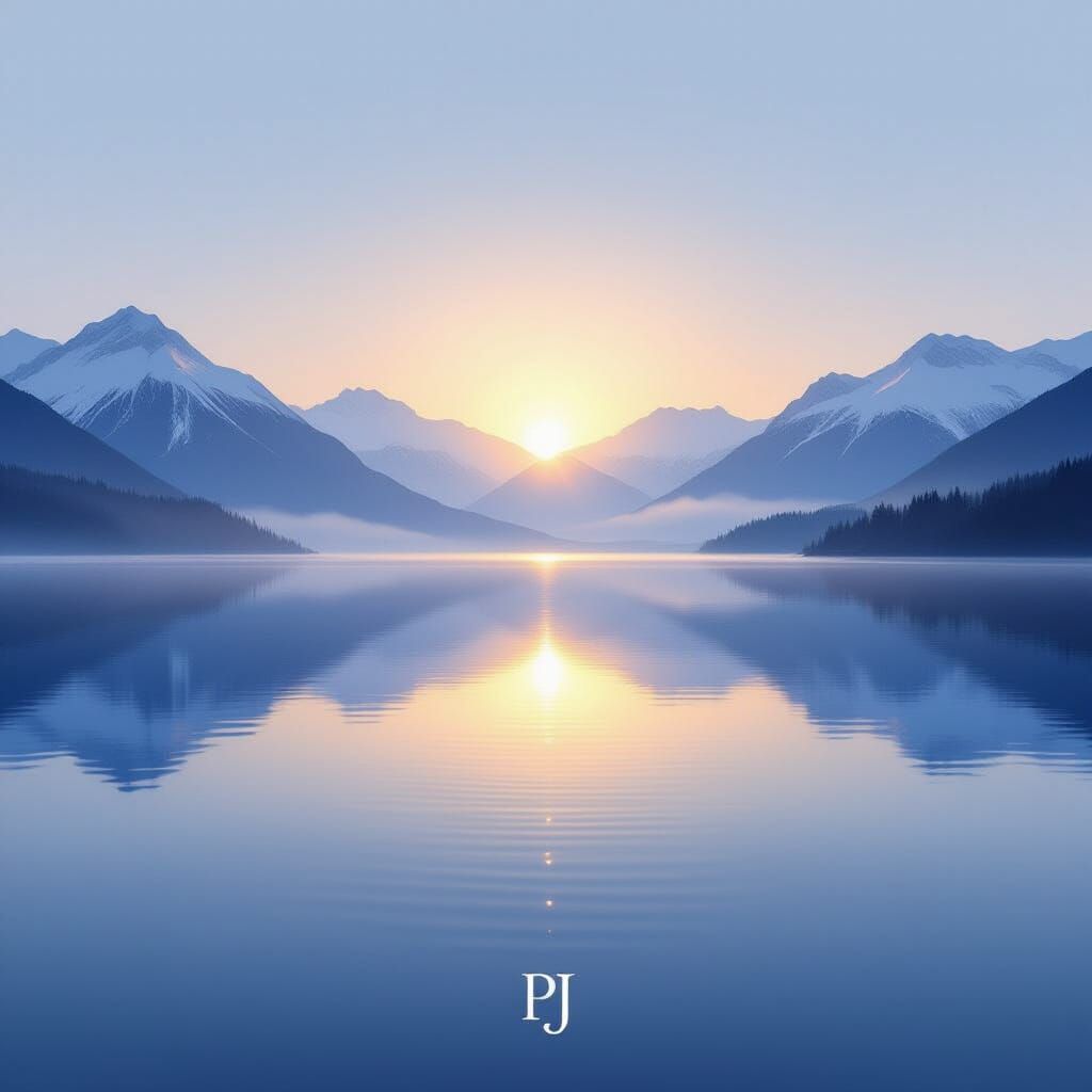 Ethereal Dawn Lake Reflection with Snow-Capped Mountains