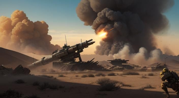 Dramatic Military Confrontation in the Desert - Hyperrealist...