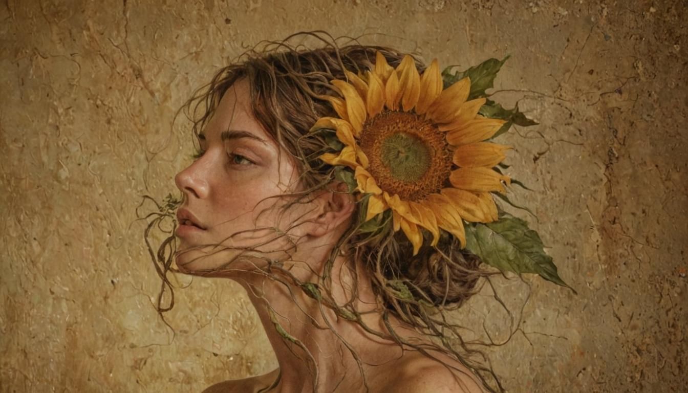 Mystical Sunflower Portrait in Photorealistic Art