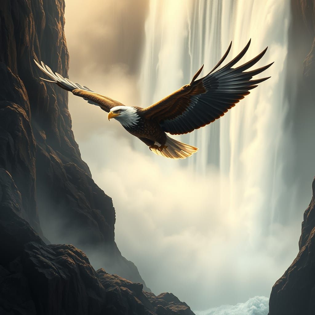 Bald Eagle Soaring in Surrealist Anime Style