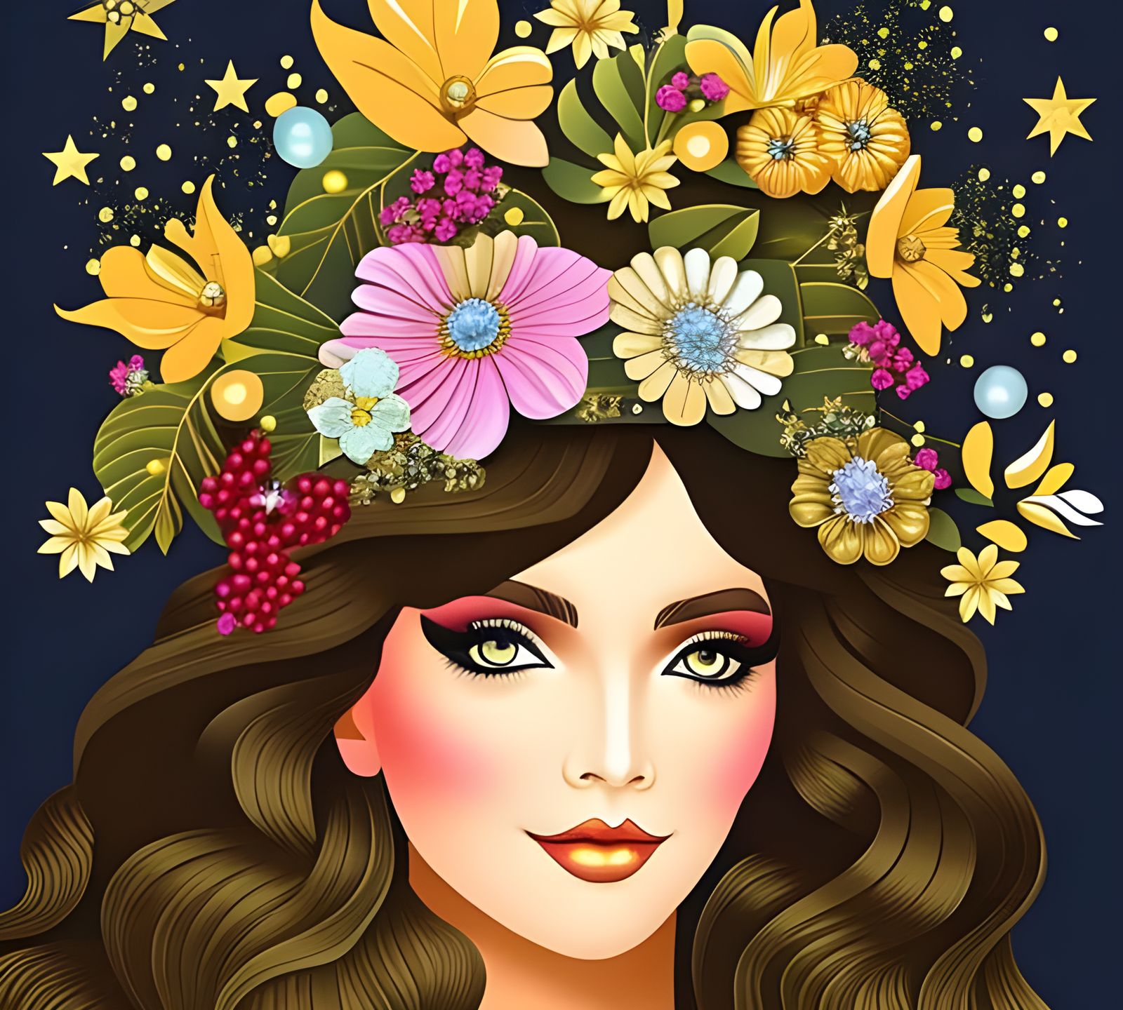 Fairy in Whimsical Floral Crown with Sparkling Gemstones