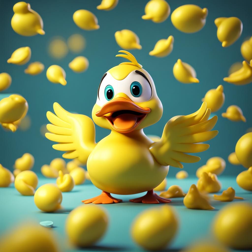 Vibrant Yellow Duck Emits Joyful Kisses
