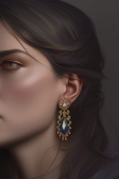 Glowing Triadic Jewel Earring Portrait in Volumetric Lightin...