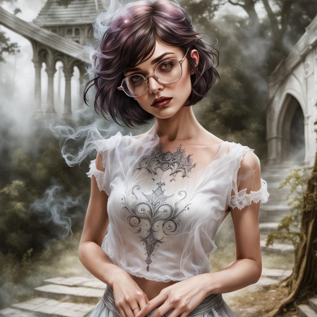 Mysterious Gothic Witch Studies Ancient Tomes in Ethereal Li...