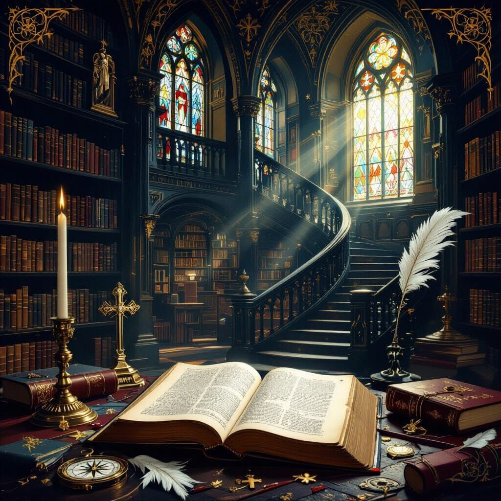 Gothic Library Portrait of Newman's Doctorate in Pre-Raphael...