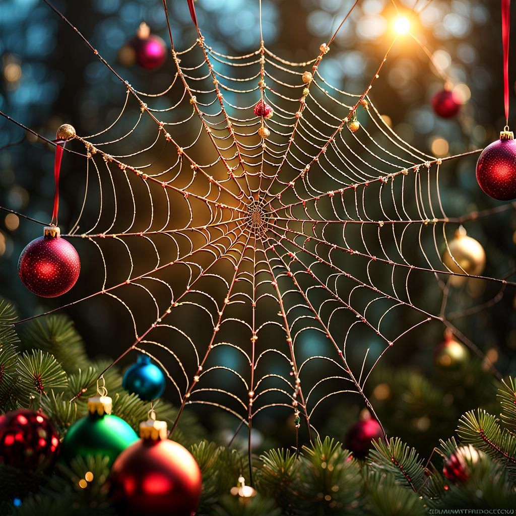 Surreal Christmas Spiderweb in Triadic Colors