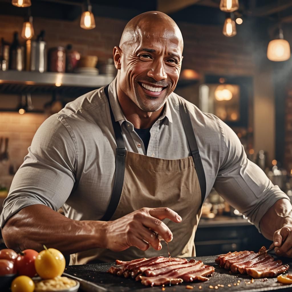 Dwayne Johnson in Sizzling Bacon Portrait