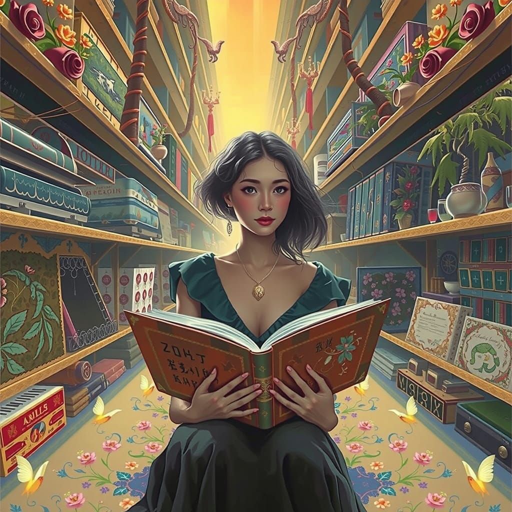 Dreamlike Garden Goddess with Open Book