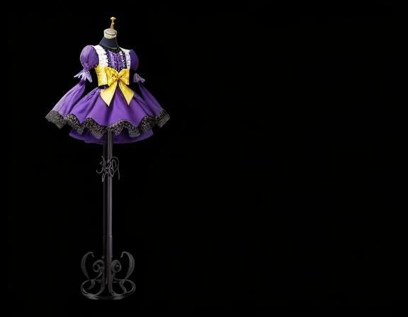 Gothic Magical Girl in Yellow and Purple Lace Princess Dress