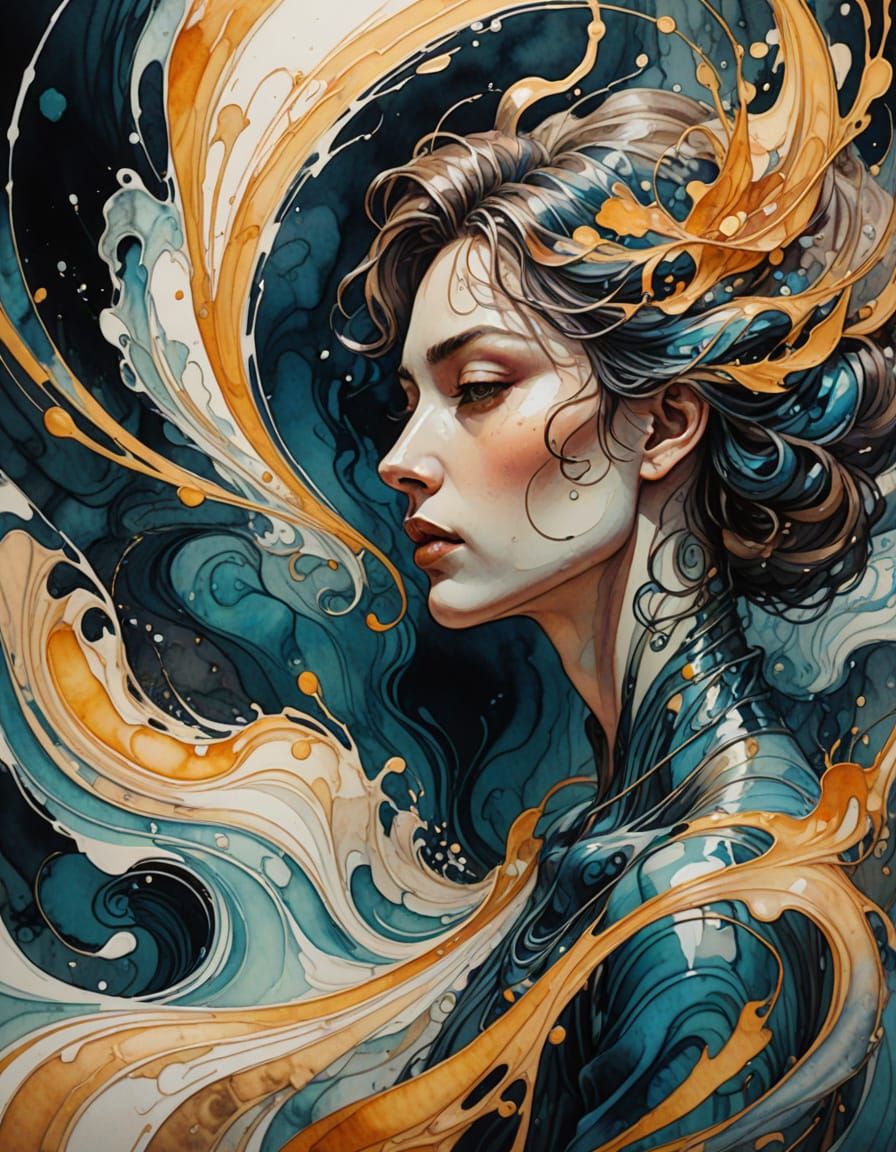 Abstract Logo of Tired Figure in Art Nouveau Style