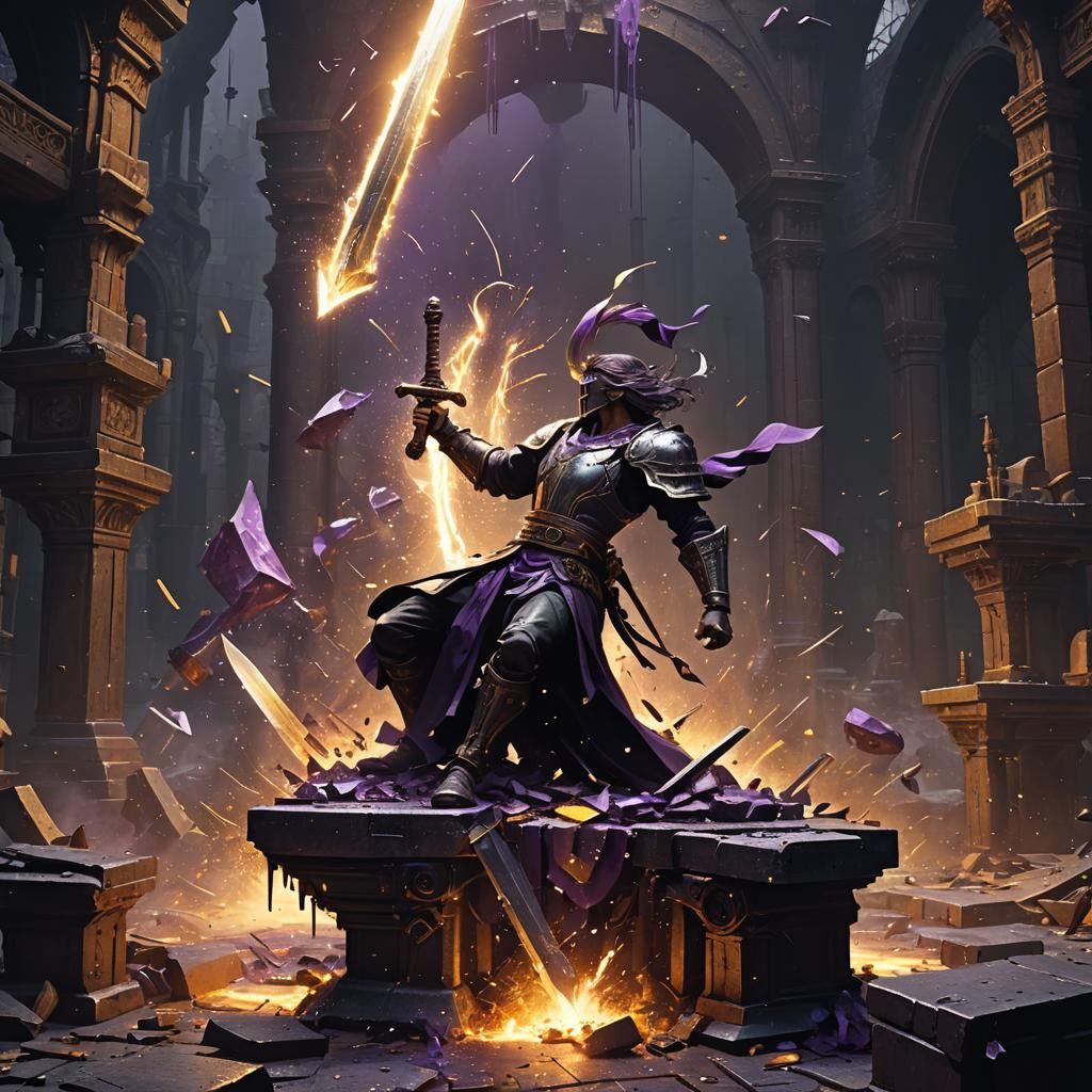 Epic Dark Fantasy Masterpiece: Sword on Anvil in Splendid De...