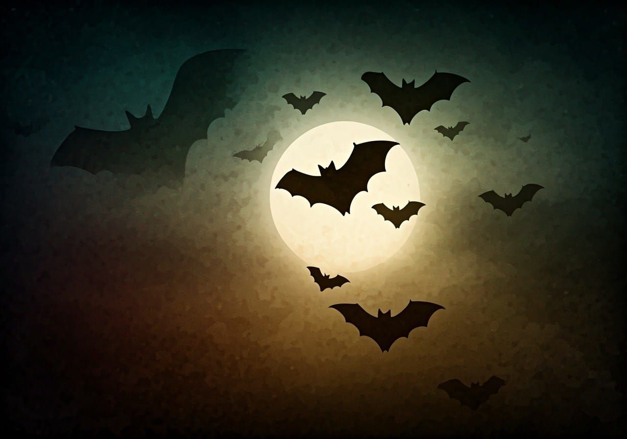 Bats Soar Through a Haunting, Moonlit Night Sky