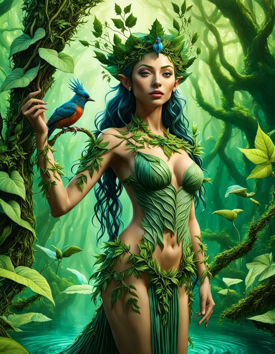 Enchanted Dryad in Verdant Forest Glade