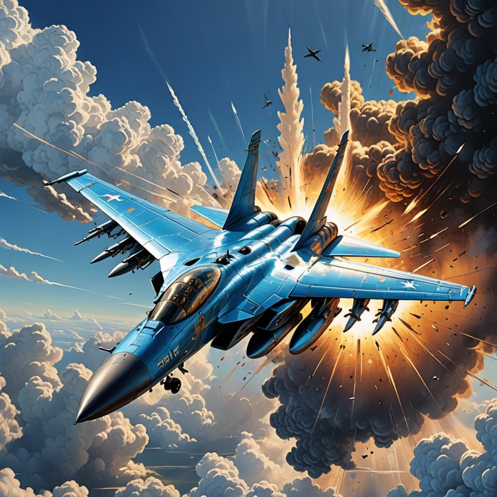Spectacular SU-27 Fighter Jet in Comic Book Art Style