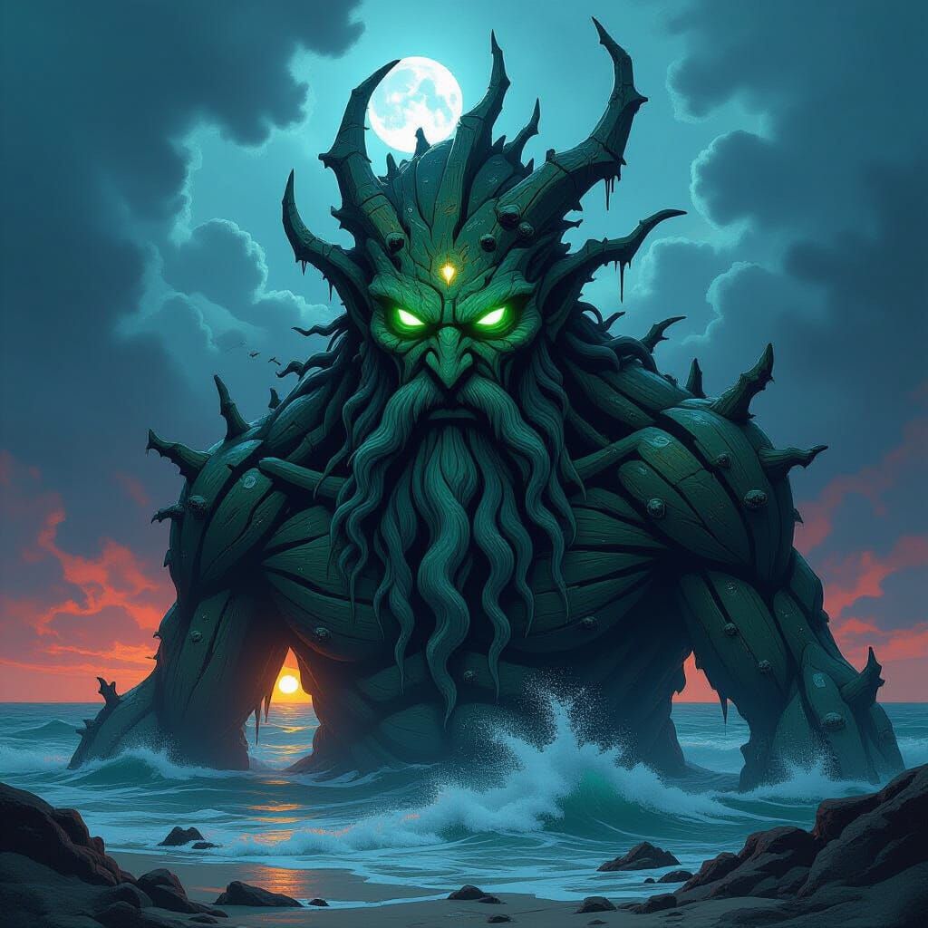 Ancient Sea God Emerges From Stormy Ocean