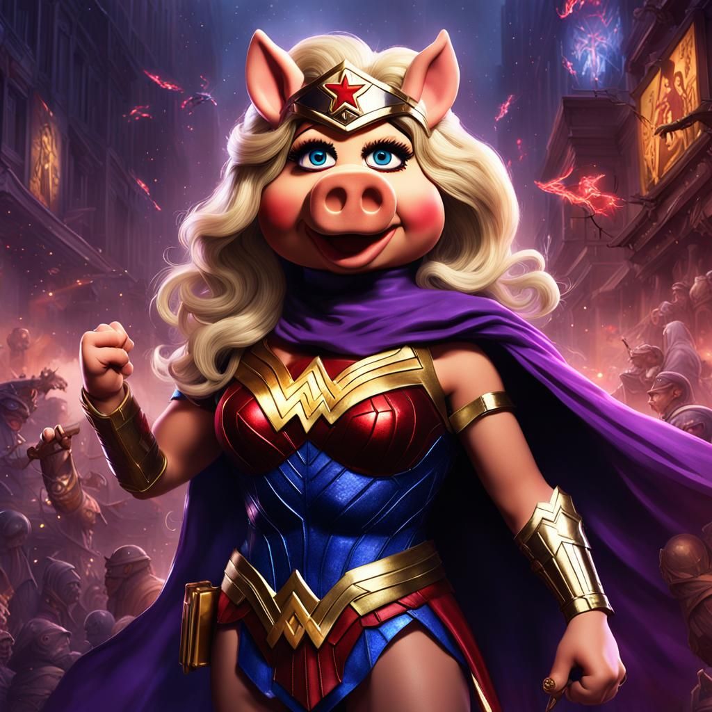 Miss Piggy Unleashes Wonder Woman Power in Cyberpunk Epic