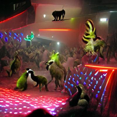 A Futuristic Rave in a Neon-Lit Dance Club Filled with Extra...