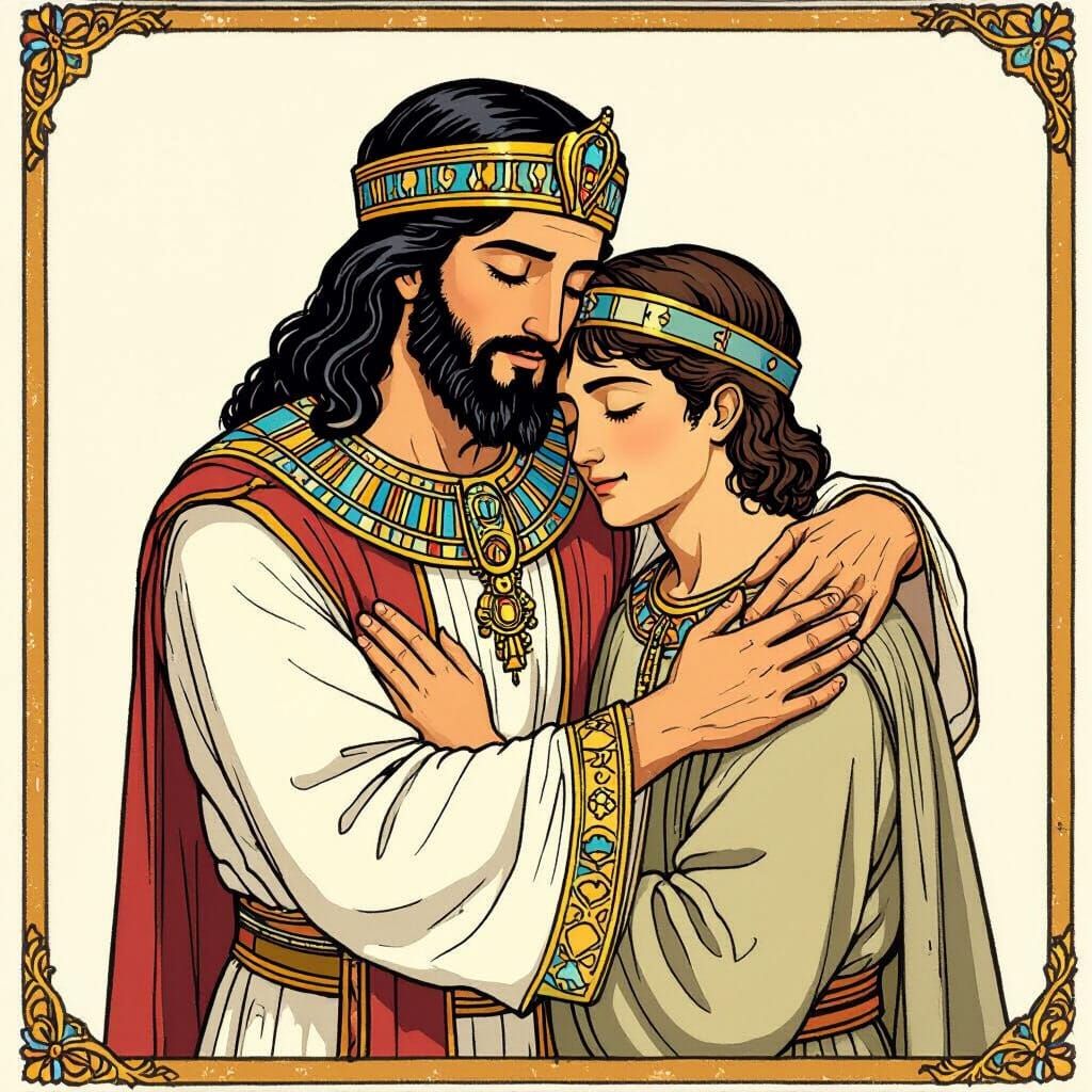 Biblical Reunion: Joseph Embraces His Brother