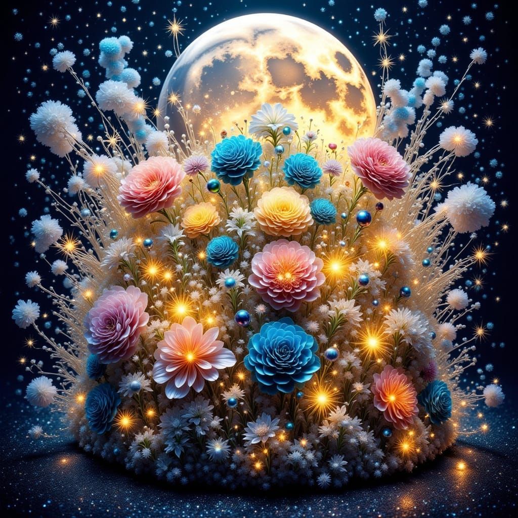 Dancing Flowers in Moonlight, Impasto Icing Textures