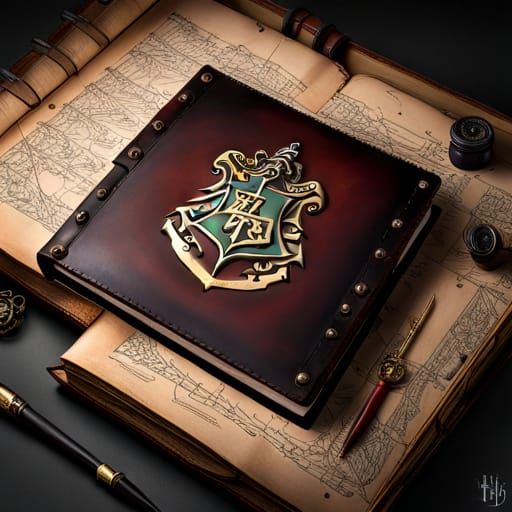 Ancient Magic Tome Adorned with Hogwarts Crest