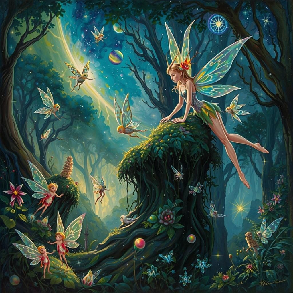 Whimsical Fantasy Realm with Luminous Fairies and Celestial ...