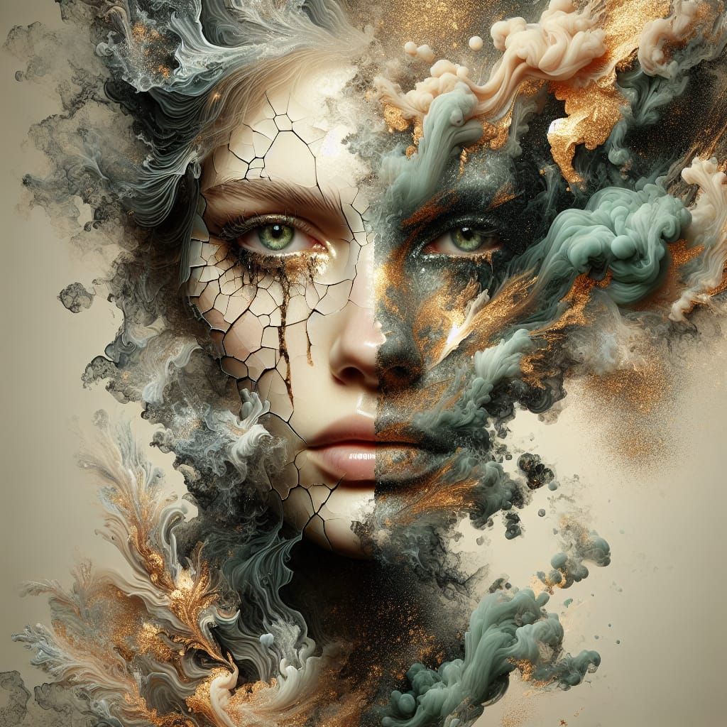 A Delicate Portrait of Shattered Beauty in Ethereal Smoke