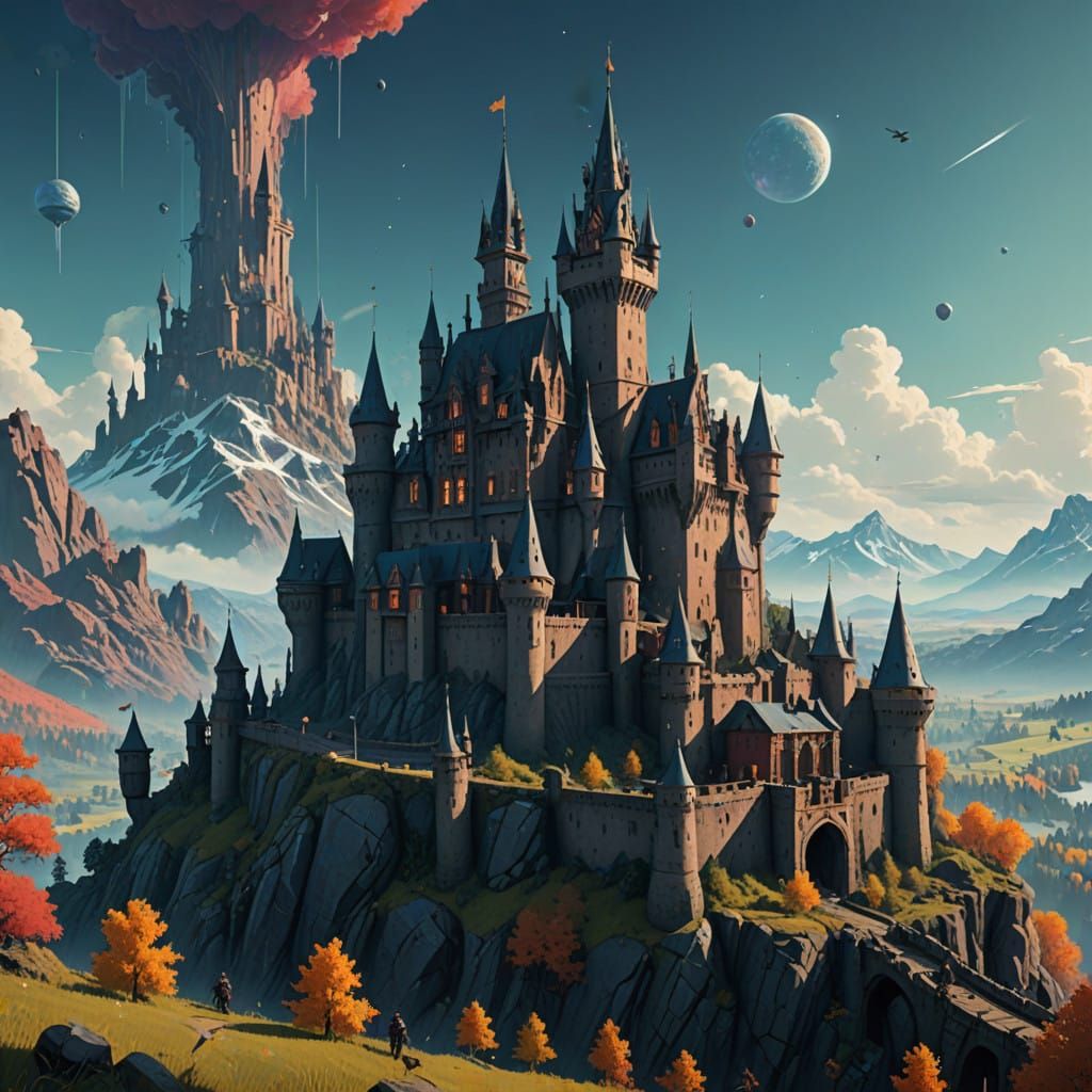 Ethereal Castle in a Dreamlike Landscape