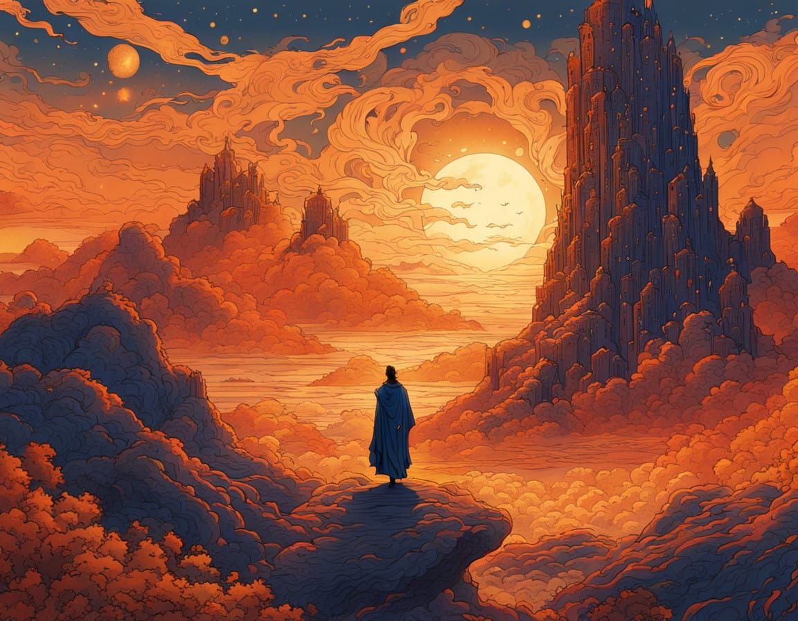 Cosmic Warrior in Burnt Orange and Indigo Robes