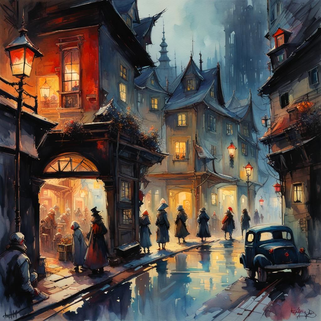 Ethereal Urban Dreamscape in Whimsical Watercolour