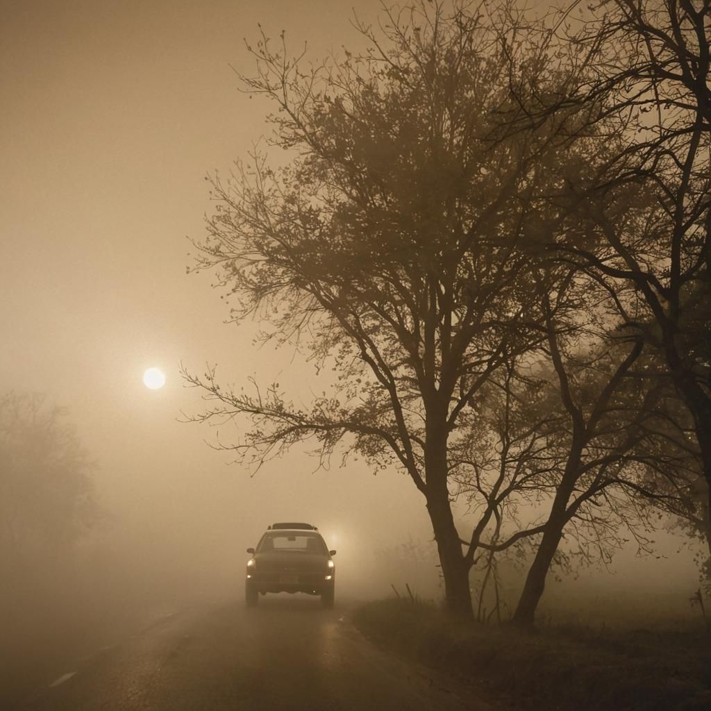 Moody Foggy Night Scene in Sepia Tones