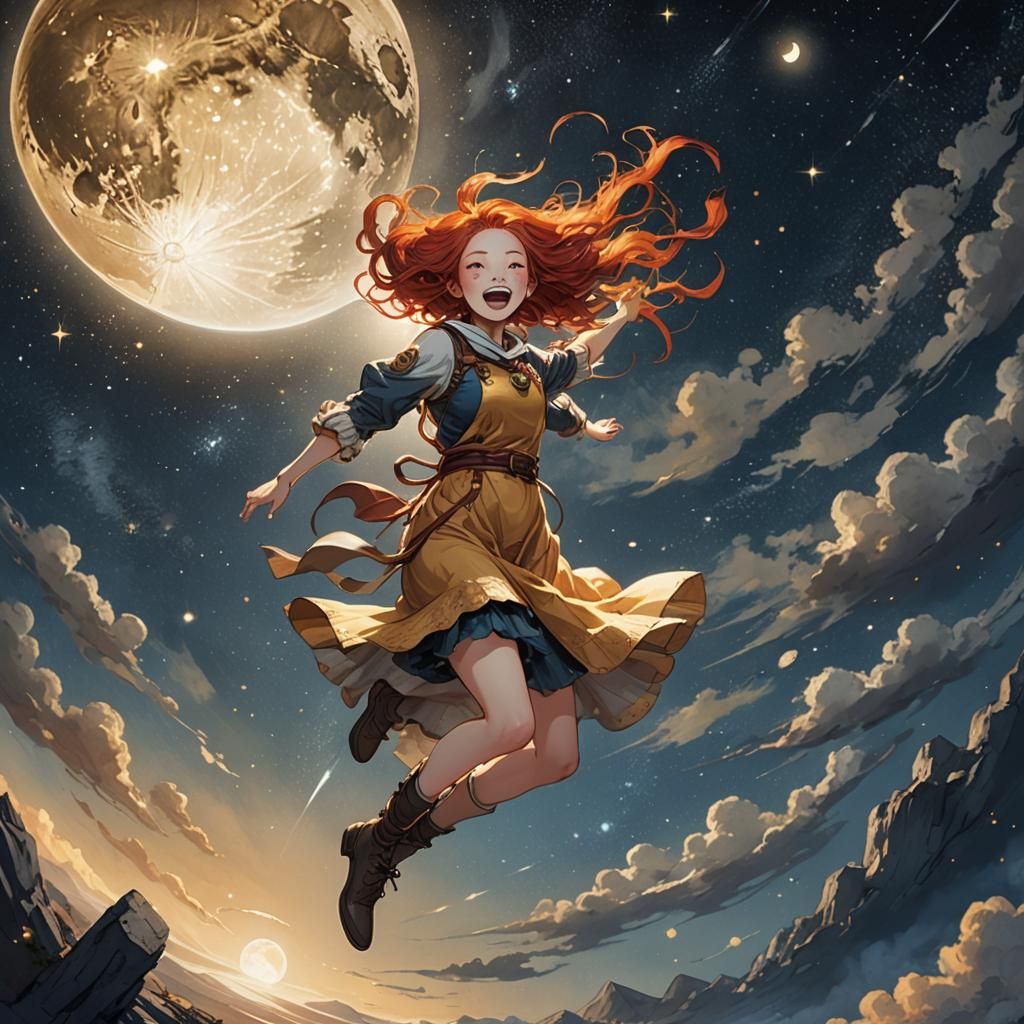 Girl Dancing Under the Celestial Glow of the Full Moon
